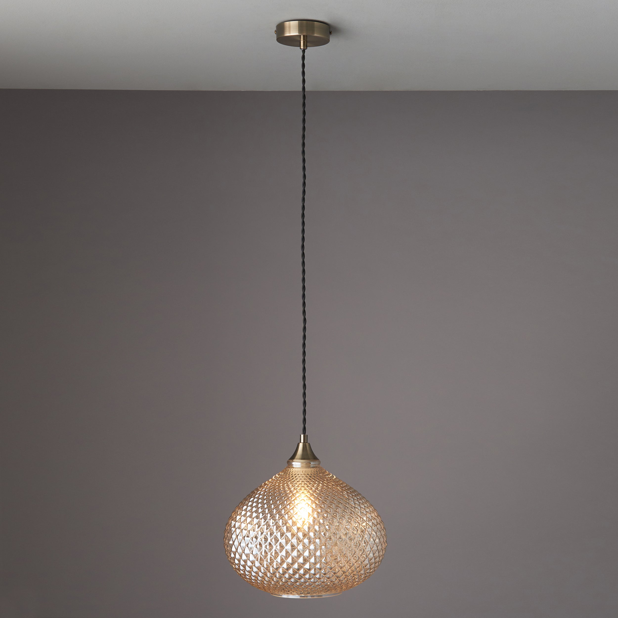 Livia Pendant Light In Antique Brass And Champagne Glass