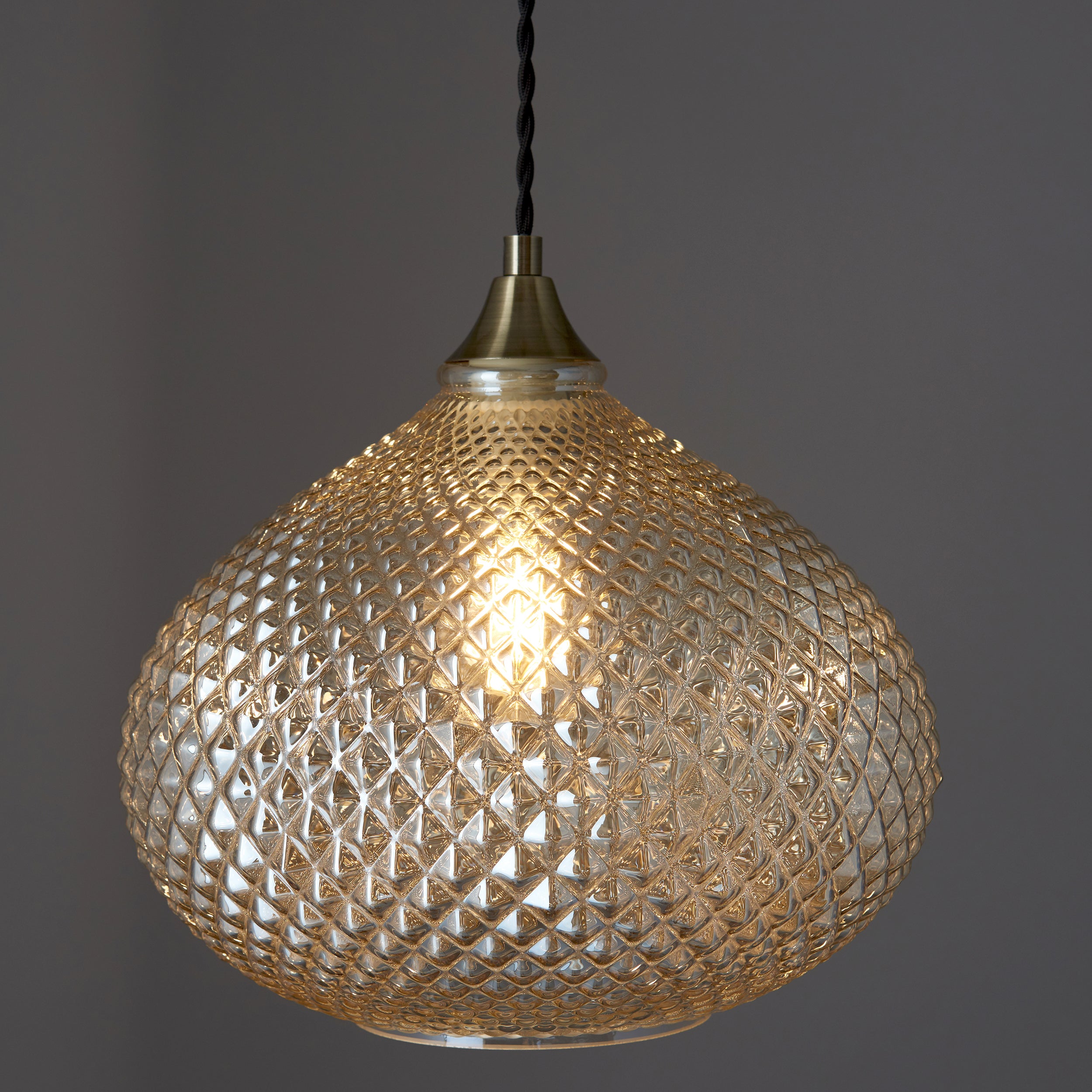 Livia Pendant Light In Antique Brass And Champagne Glass