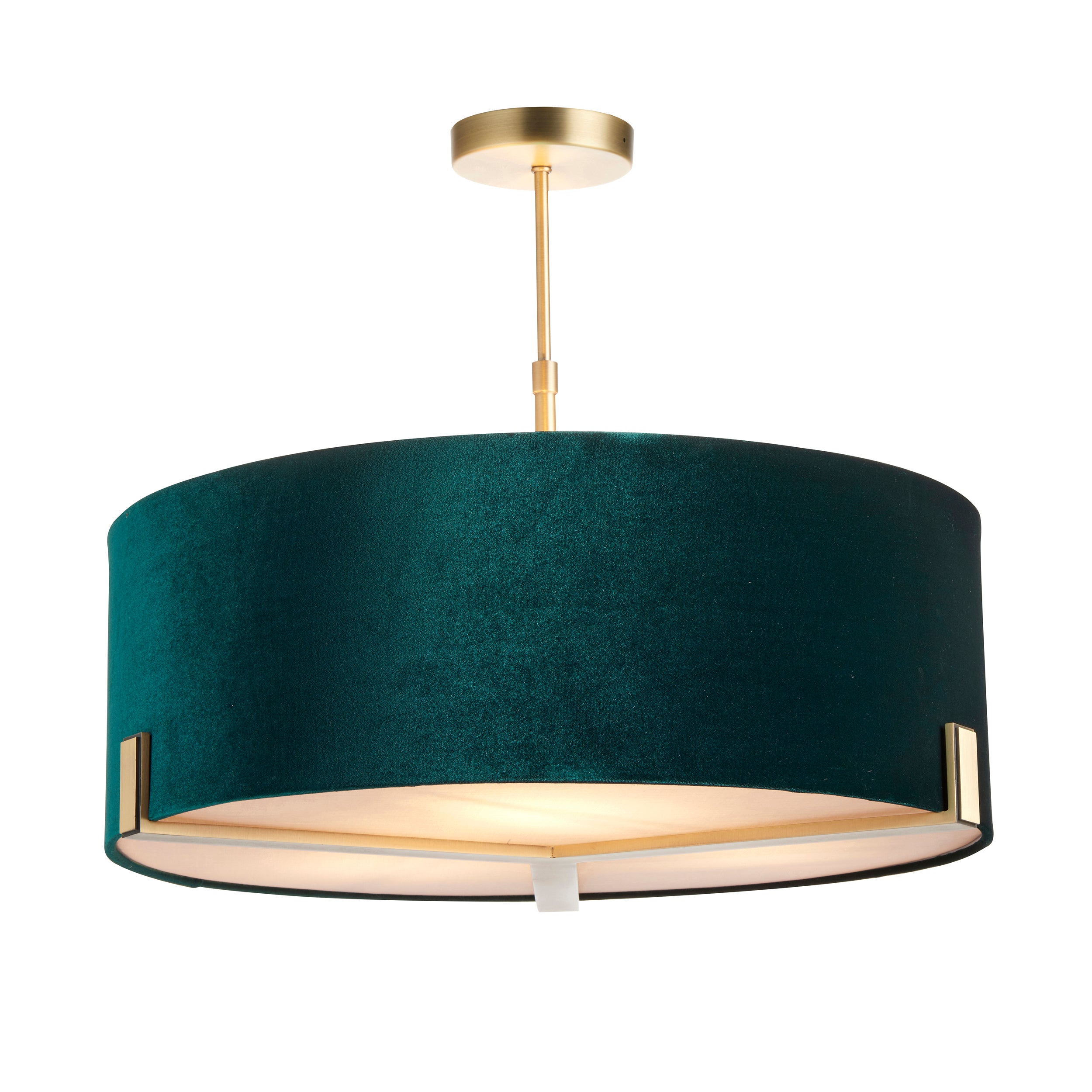 Hayfield 3 Light Pendant. Brass With Rich Velvet Shade