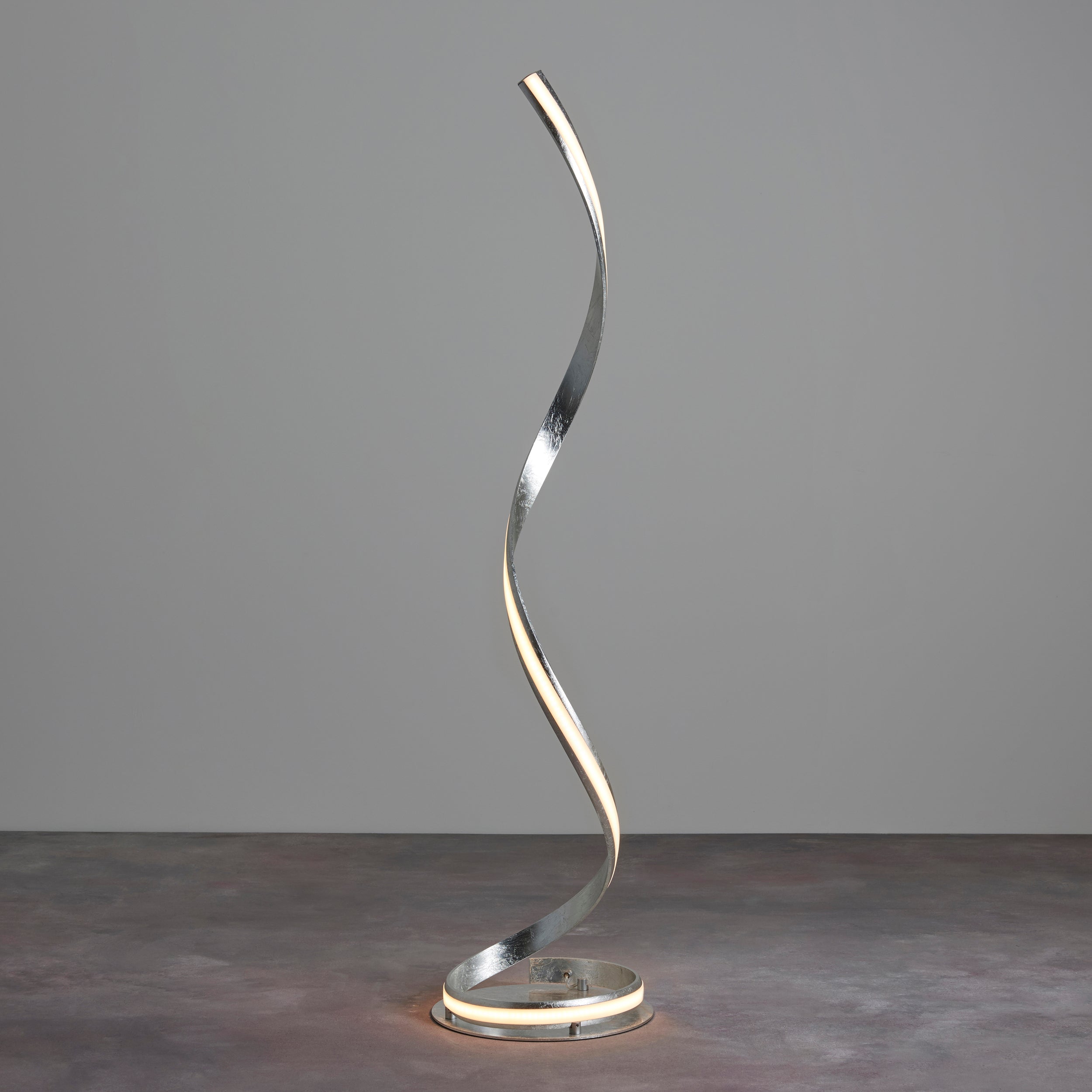 Aria Floor Lamp. Silver Leaf Finish & Integrated LED