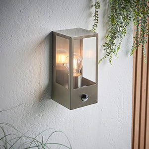 Oxford Wall Light With Motion Sensor. Brushed Steel