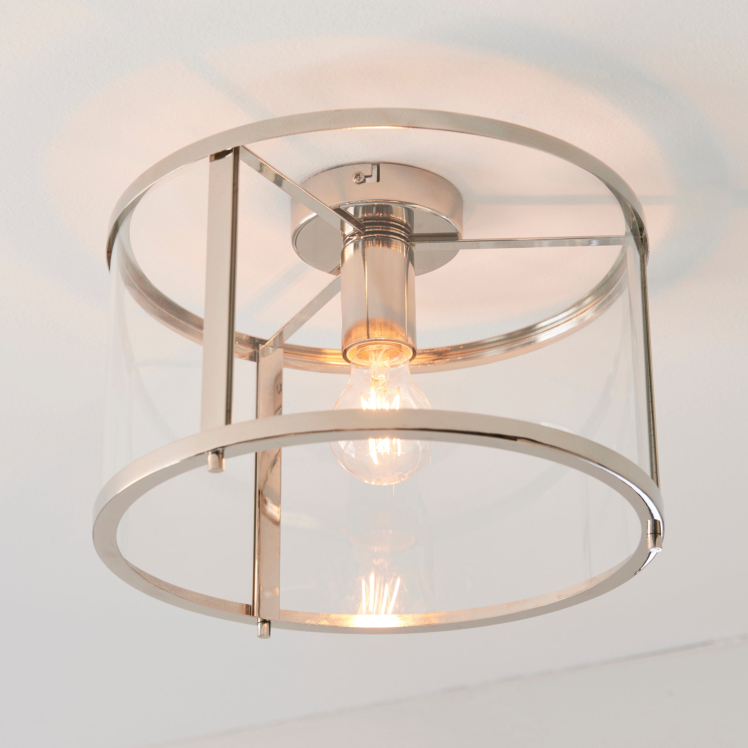 Hopton Simple Bright Nickel and Glass Ceiling Light