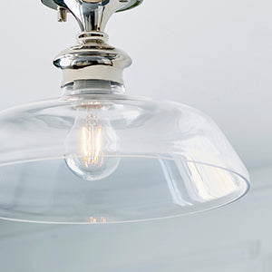 Barford Ceiling Light. Bright Nickel & Clear Glass Shade