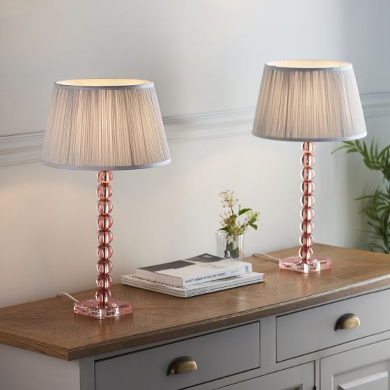 Adelie Polished Nickel & Blush Tinted Glass Table Lamp (Base Only)