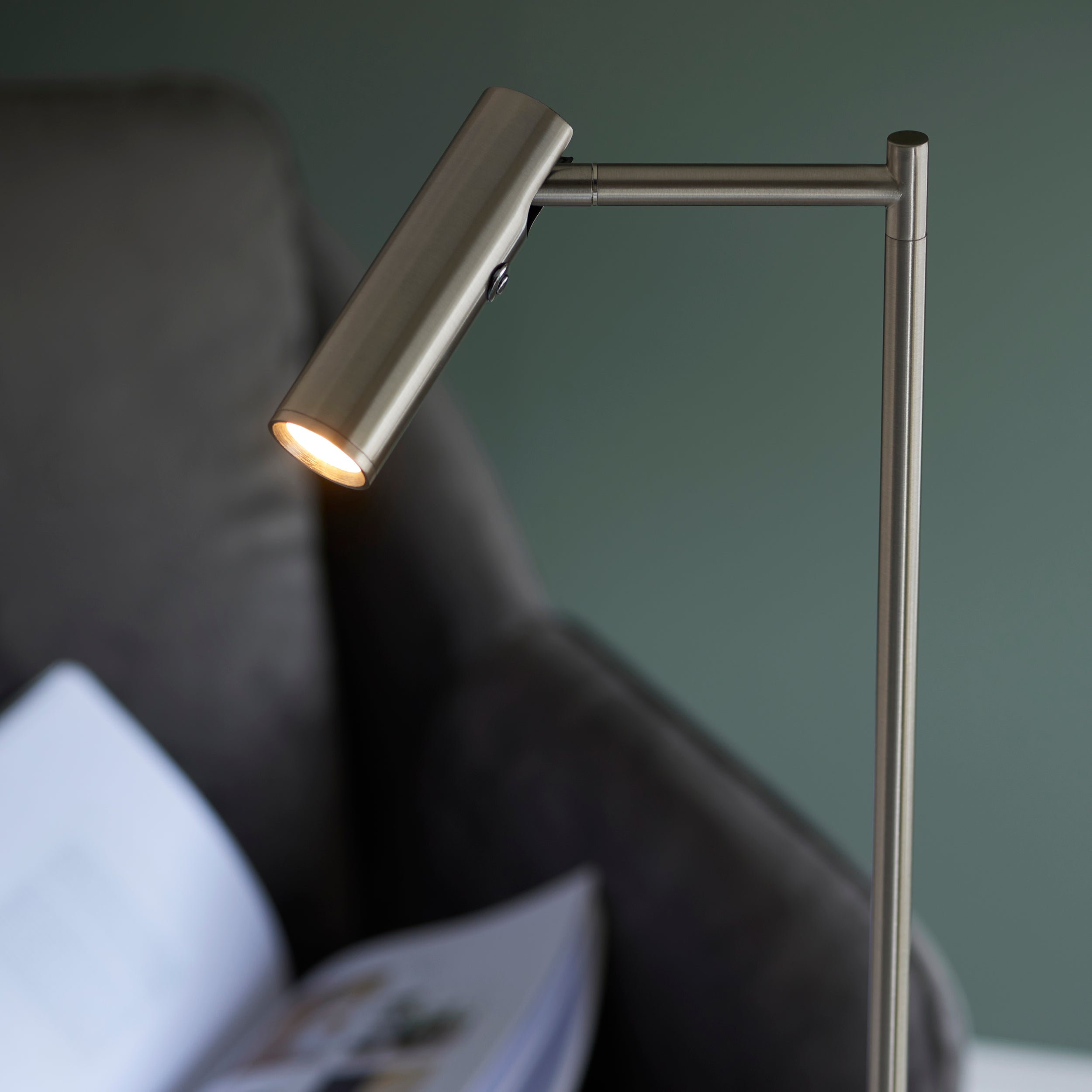 Modern Reader Floor Lamp in Satin Nickel with Adjustable Head