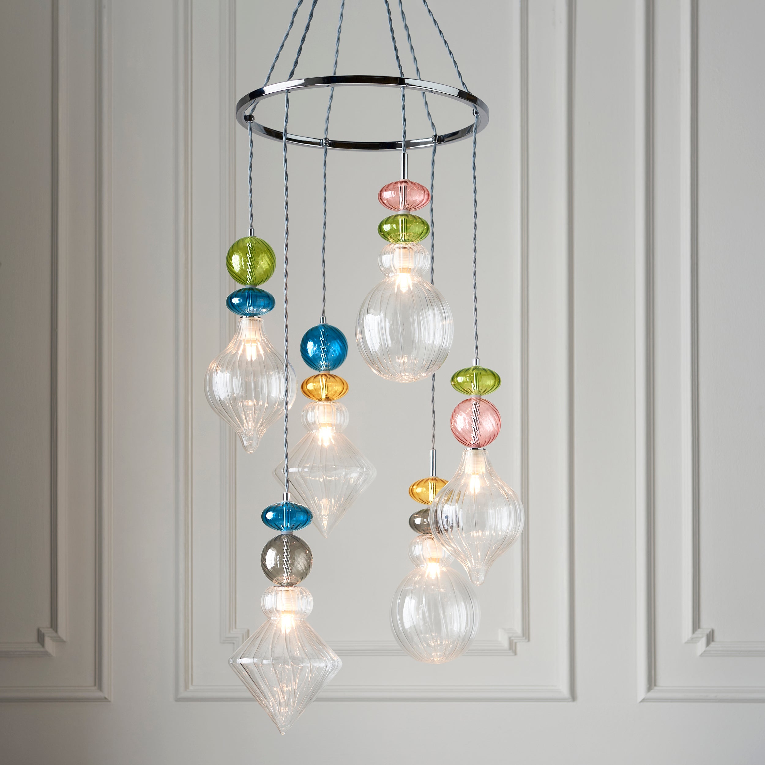 April Modern Decorative Multi Coloured Glass 6 Light Pendant