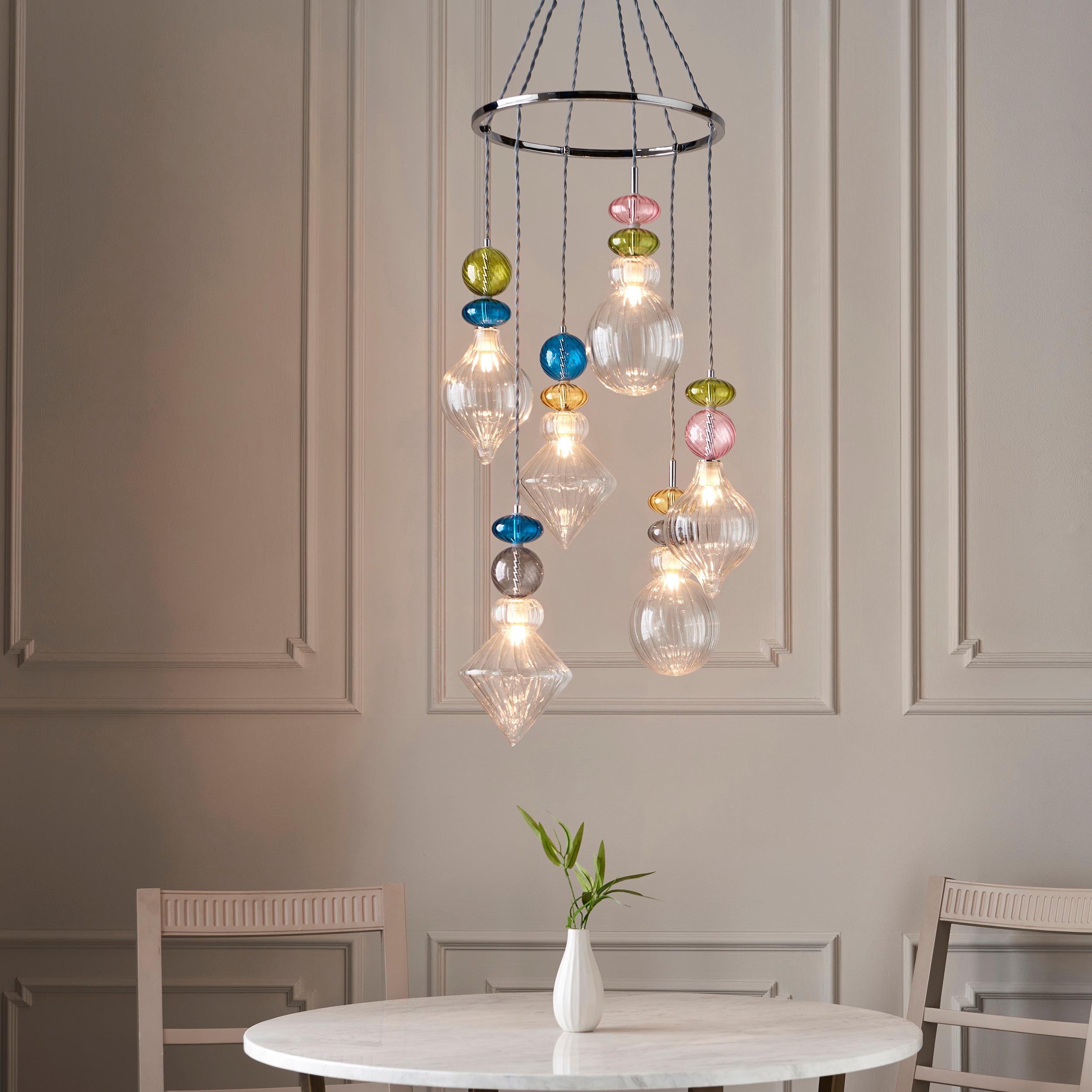 April Modern Decorative Multi Coloured Glass 6 Light Pendant