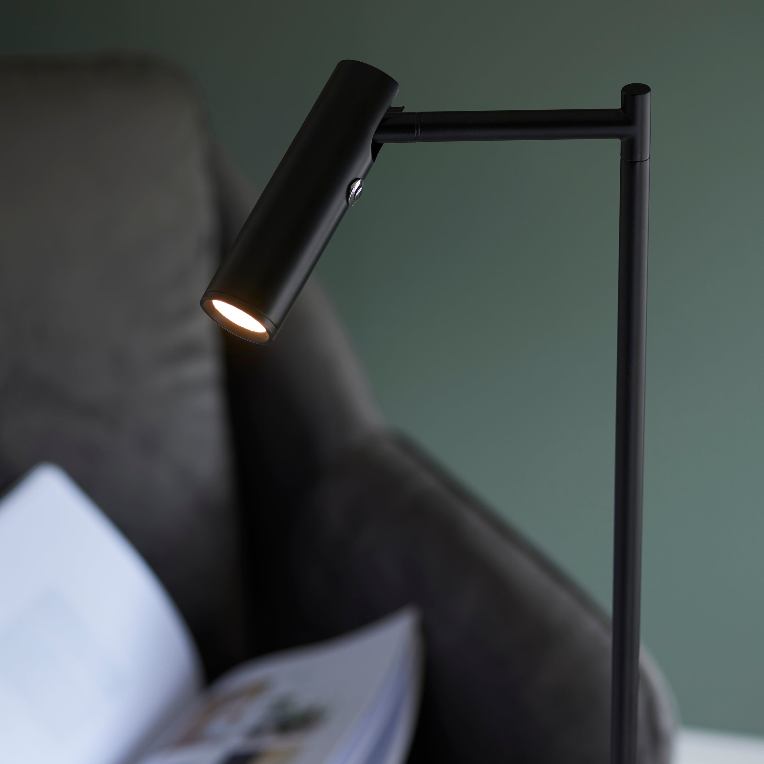 Modern Reader Floor Lamp in Matt Black with Adjustable Head