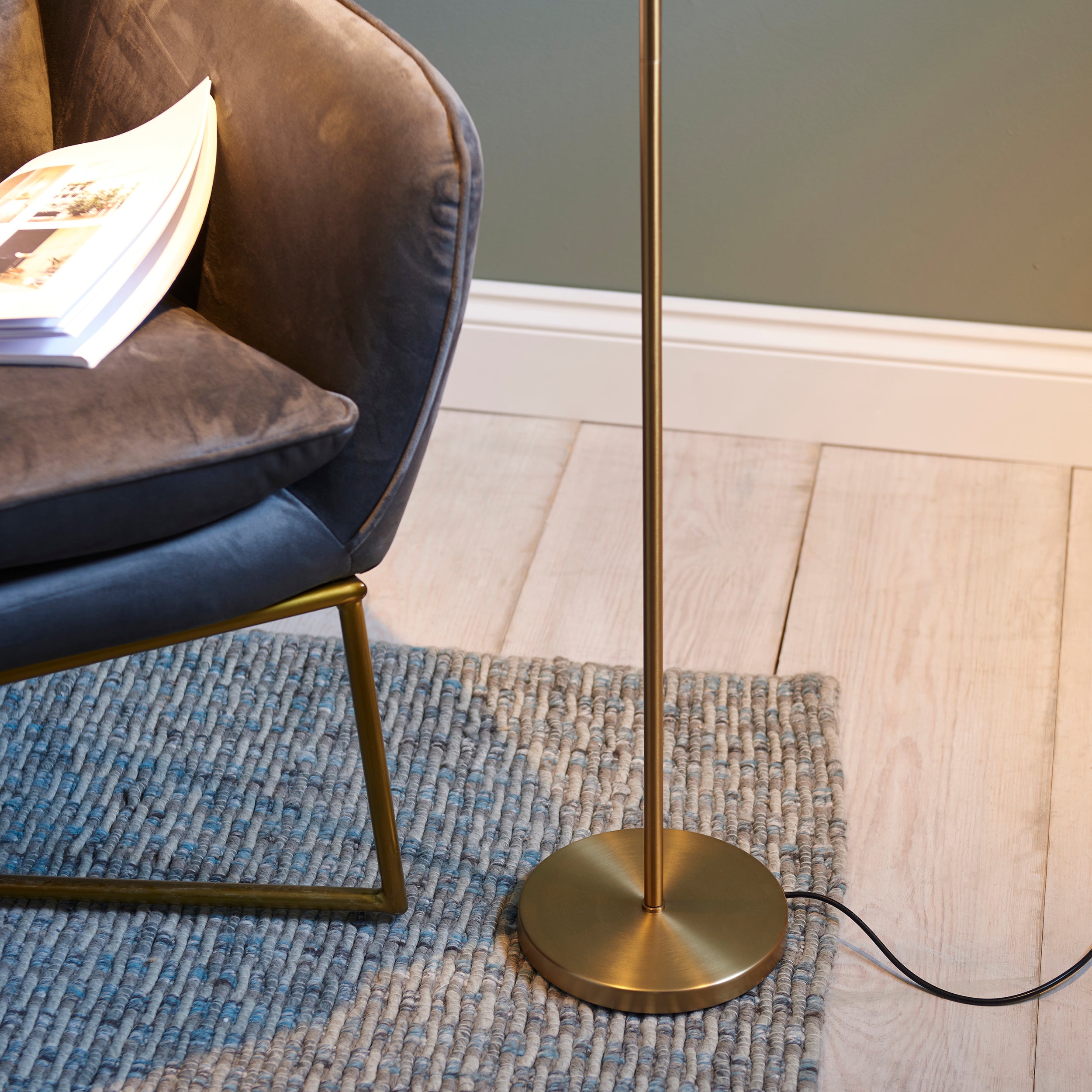 Modern Reader Floor Lamp in Warm Brass with Adjustable Head