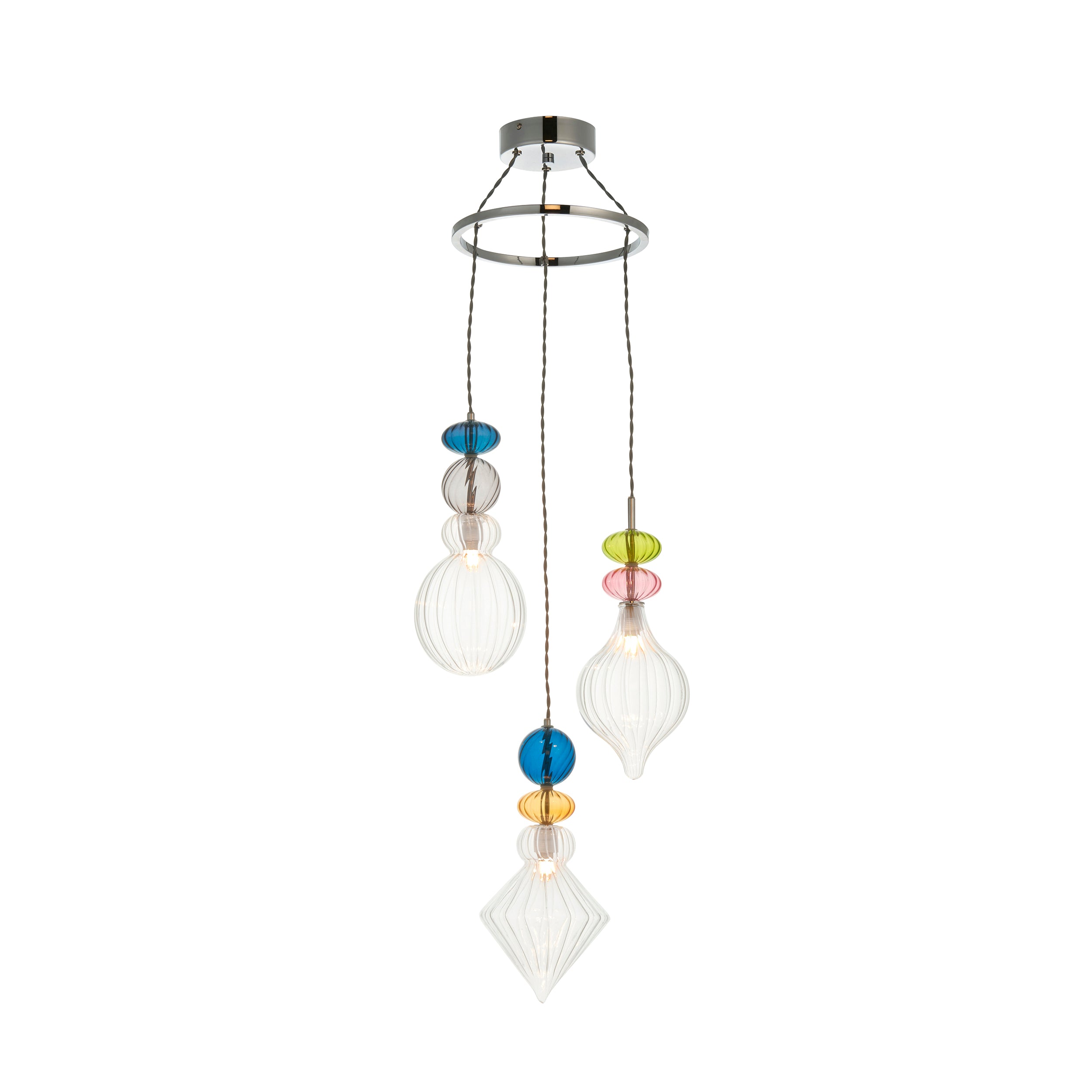April Modern Decorative Multi Coloured Glass 3 Light Pendant