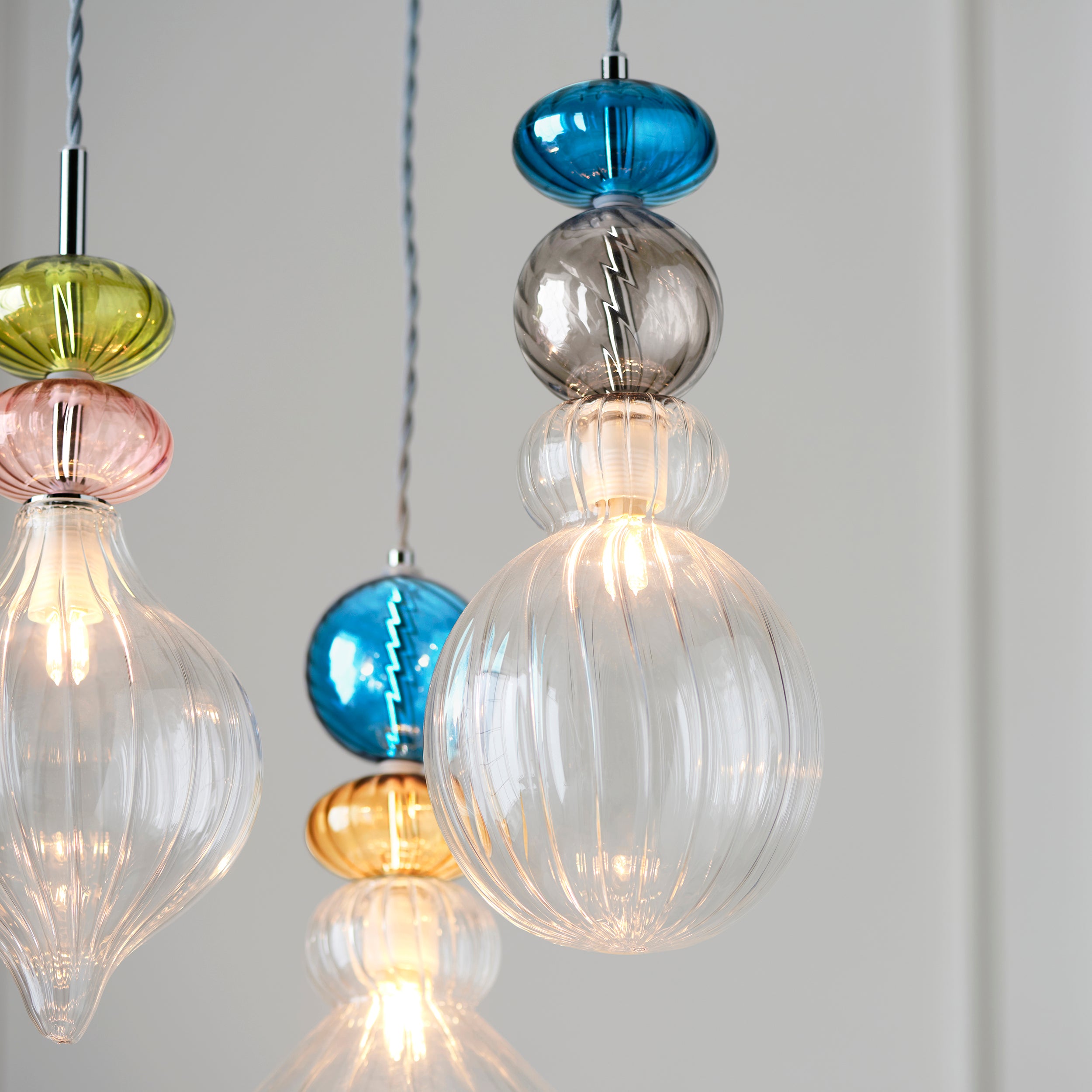 April Modern Decorative Multi Coloured Glass 3 Light Pendant